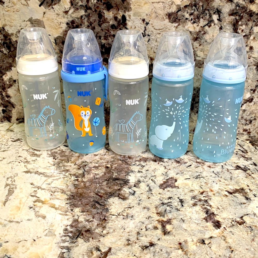 5 NUK 0+ mom. Anti colic 10 oz baby bottles